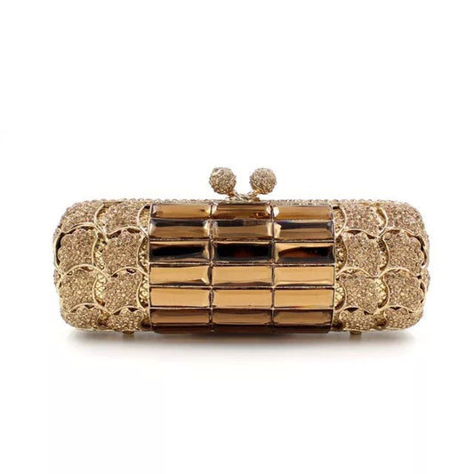 Metal Diamond Golden Apricot Brown Glass Diamonds Evening Bags