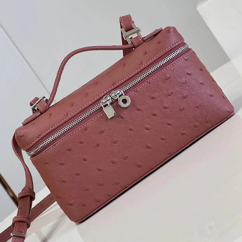 Women's Cowhide Ostrich Grain Lunch Box High-grade Crossbody Bags