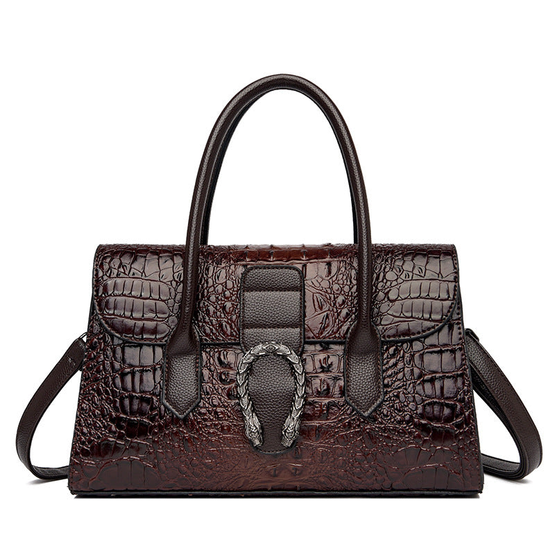 Women's Trendy Top Layer Cowhide Crocodile Pattern Handbags