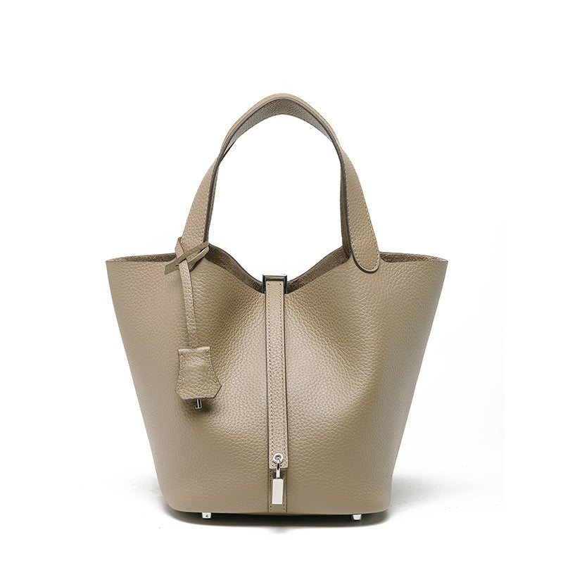 Women's Quality First Layer Cowhide Niche Basket Leather Large Bags