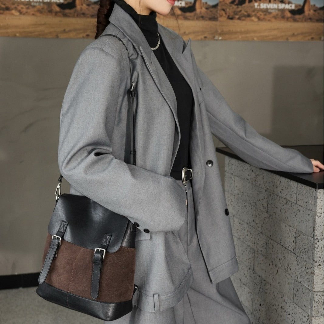 Women's Matte Leather Contrast Color Large Capacity Bags