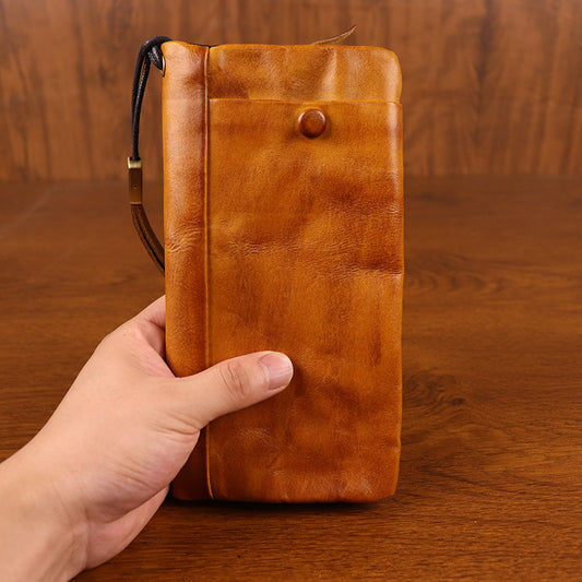 Men's First Layer Cowhide Hand-rub Color Distressed Long Zipper Card Holder