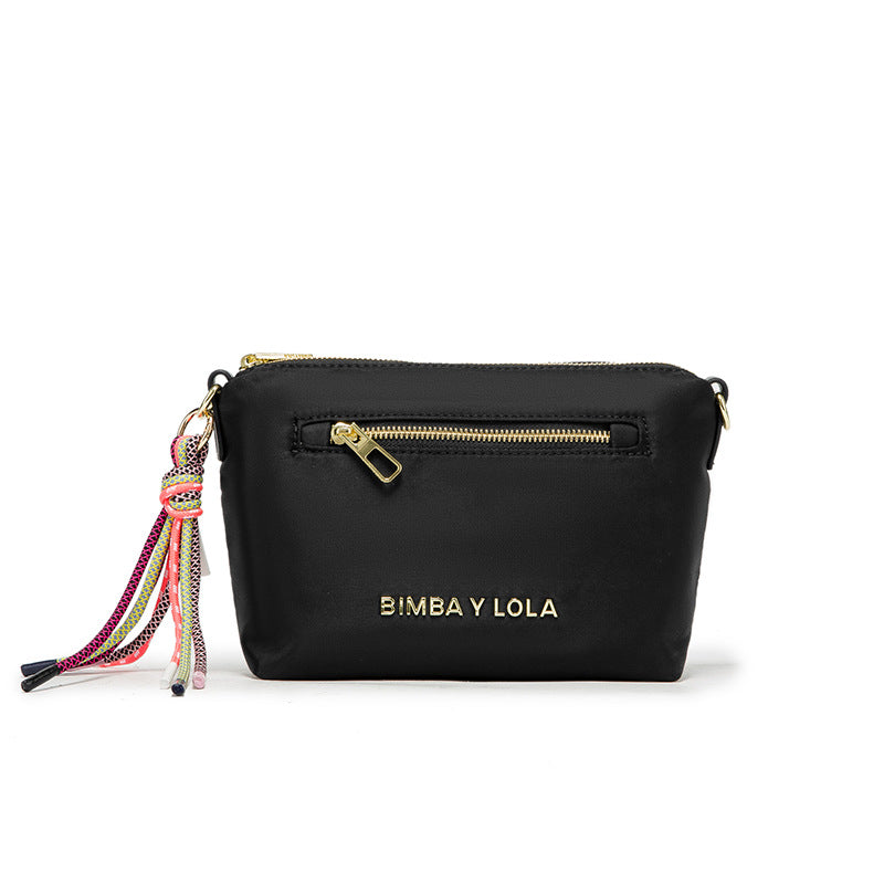 Women's Spanish Color Lanyard Letter Metal Zipper Shoulder Bags
