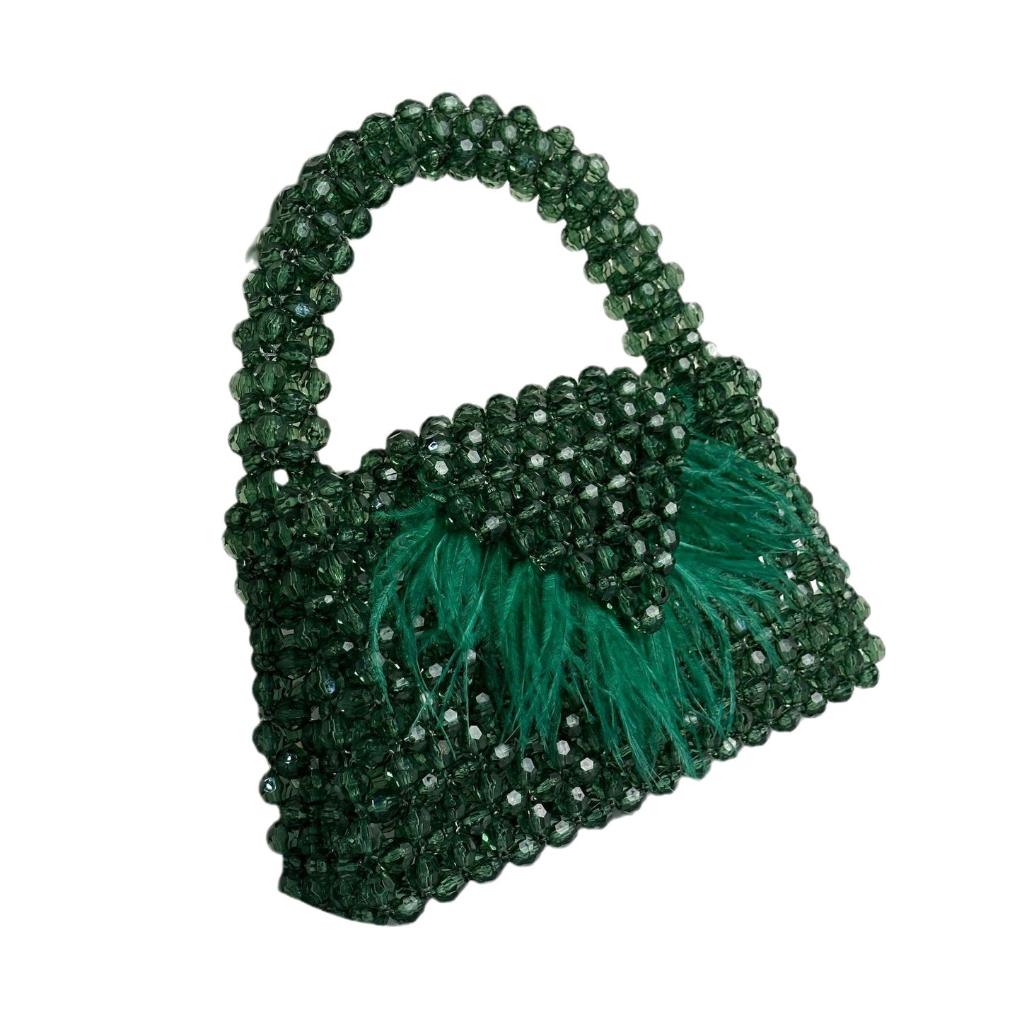 Women's Acrylic Beaded Feather Decoration Hand-woven Fashion Handbags