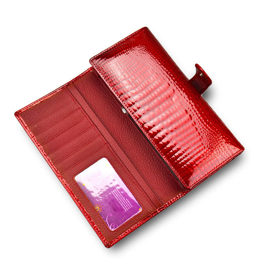 Women's Leather Patent Fashion Clutch Crocodile Pattern Ladies Wallets