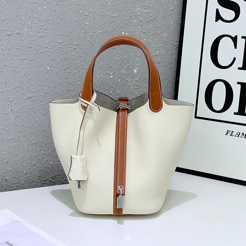 Women's Top Layer Cowhide Vegetable Basket Genuine Handbags