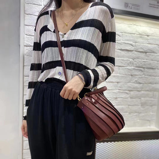 Women's First Layer Cowhide Handmade Vegetable Basket Crossbody Bags