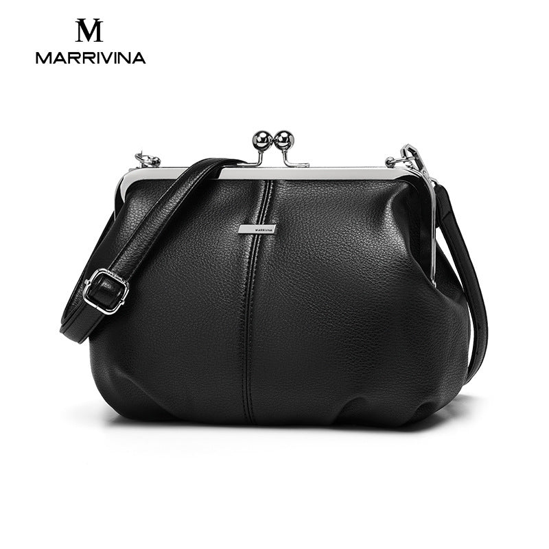 Women's Retro Clip Solid Color Large Capacity Crossbody Bags