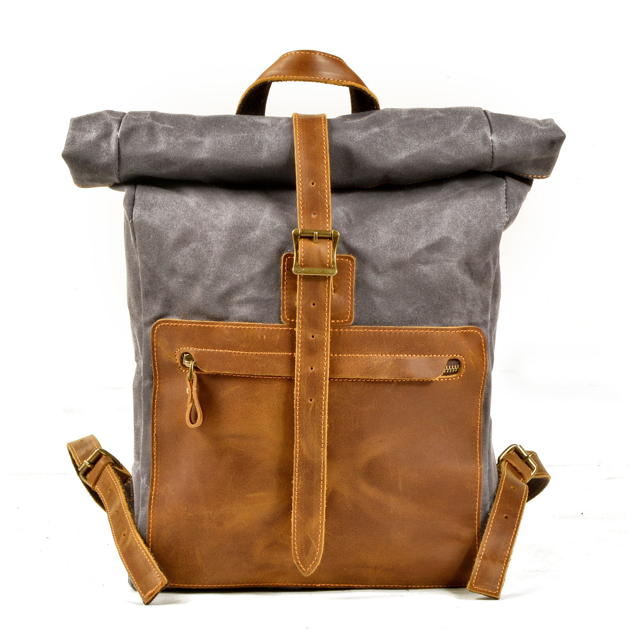 Men's Resume Work With Leather Waterproof Oil Wax Canvas Backpacks