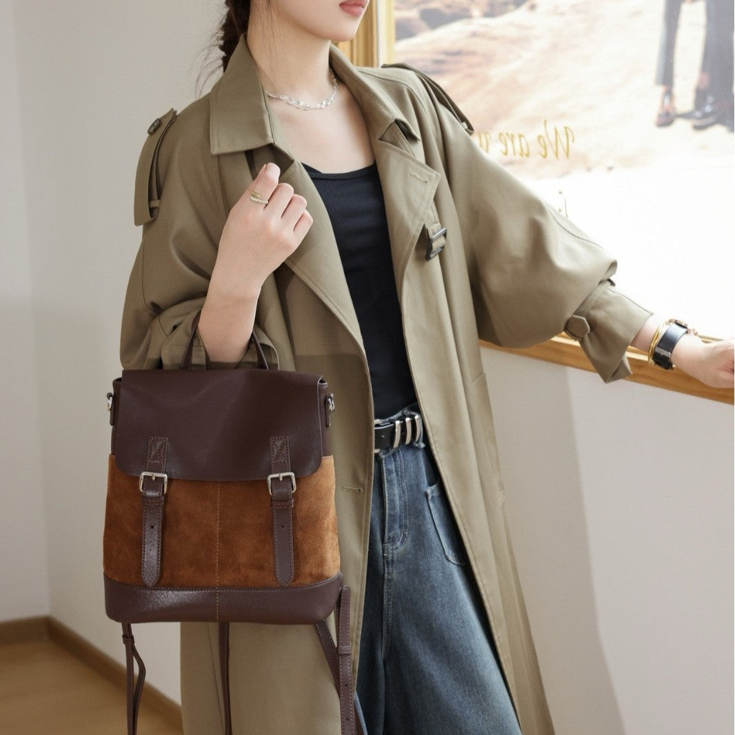 Women's Matte Leather Contrast Color Large Capacity Bags