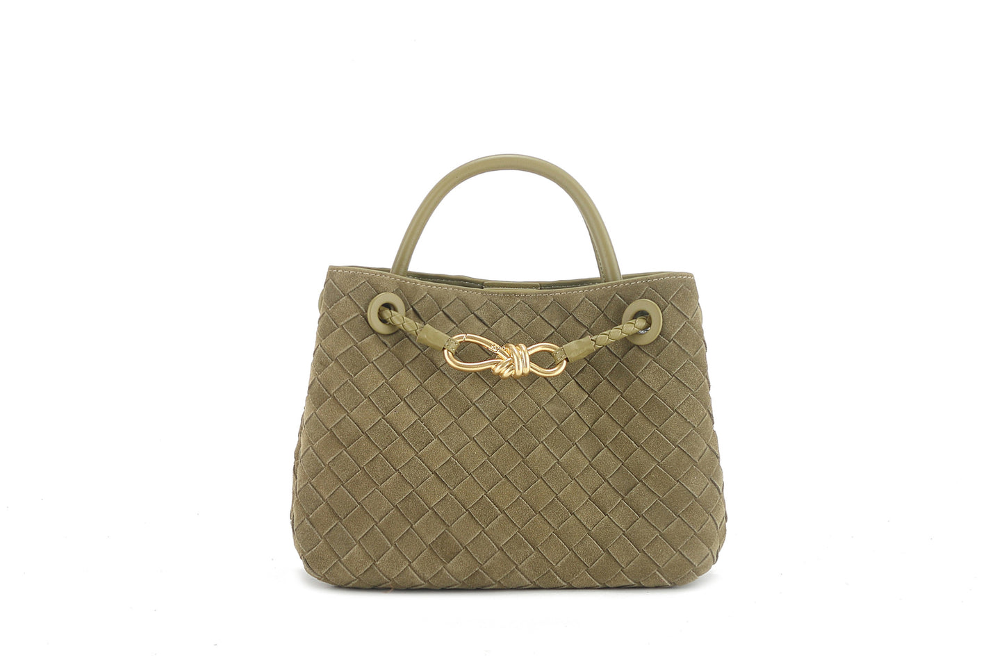 Women's Suede Layer Cowhide Bow Woven Handbags