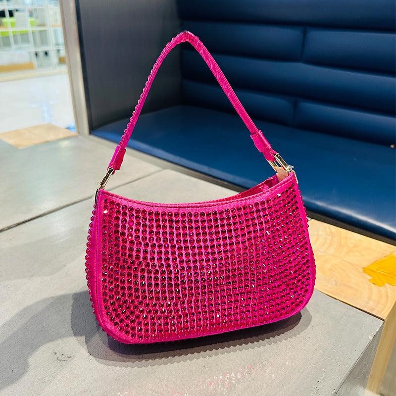 Women's Rose Red Rhinestone Mini Chain Dinner Evening Bags