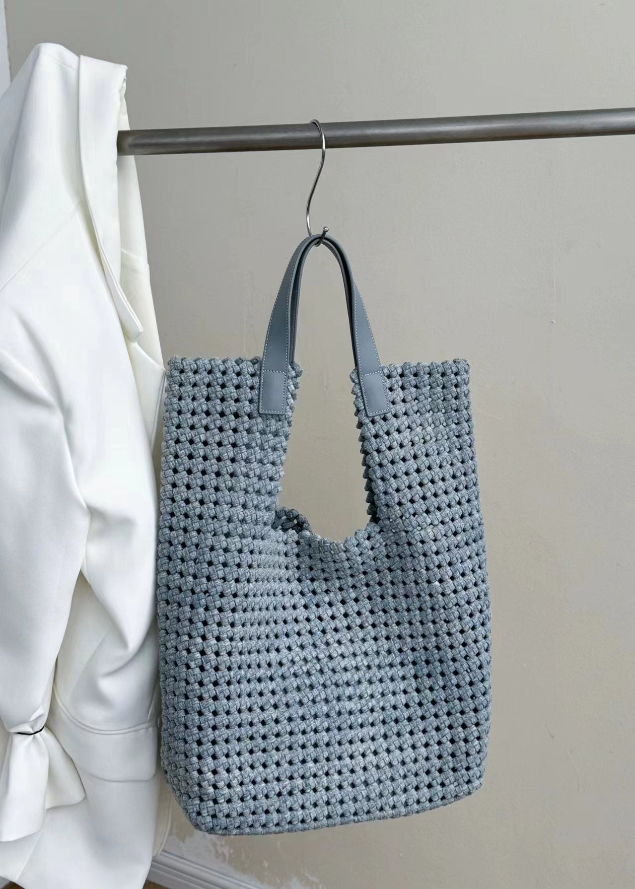 Large Capacity Denim Woven Commute Cowhide Shoulder Bags