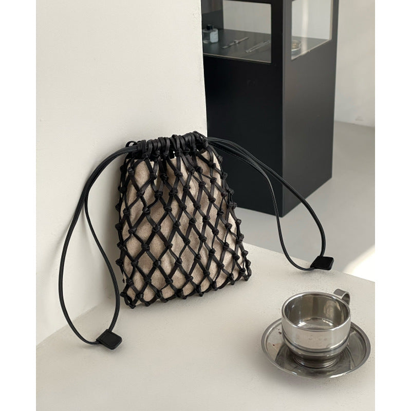 Women's Hand-woven Net Mobile Mini Drawstring Lucky Bags