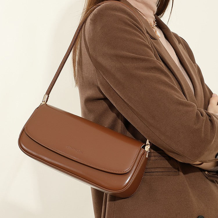 Women's Design Underarm Genuine Leather Baguette Crossbody Bags