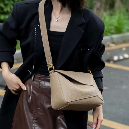 Women's Genuine Leather First Layer Cowhide Geometric Shoulder Bags