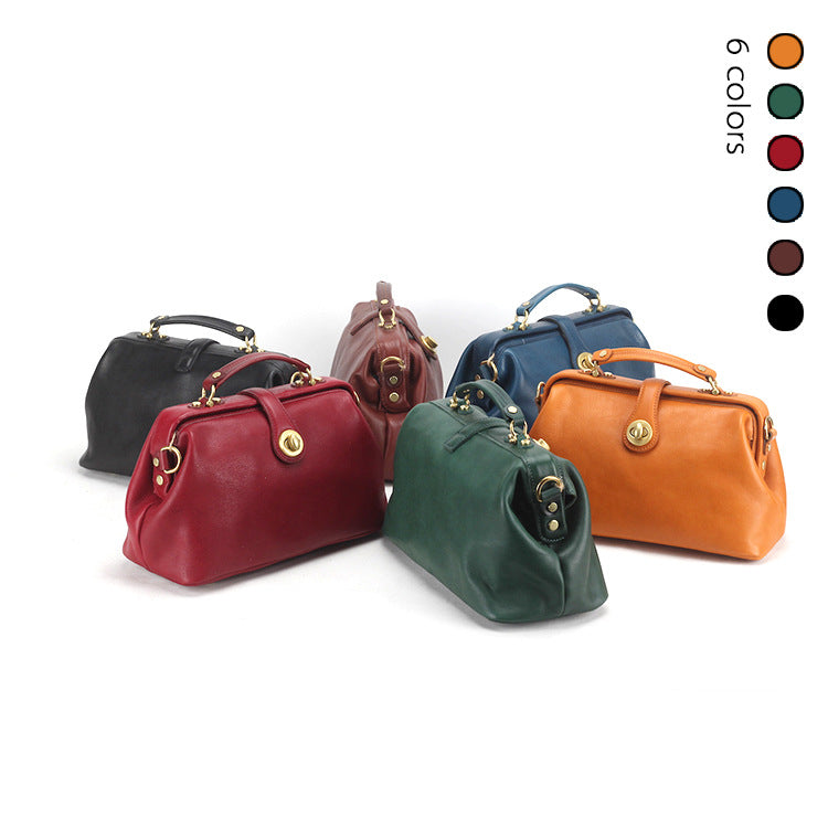 Women's First Layer Cowhide Doctor Portable Retro Crossbody Bags