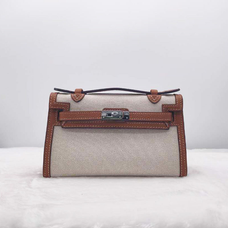 Women's First Layer Cowhide With Canvas Sier Second Crossbody Bags