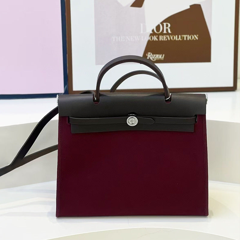 Women's Cowhide Canvas Portable Advanced Genuine Leather Handbags