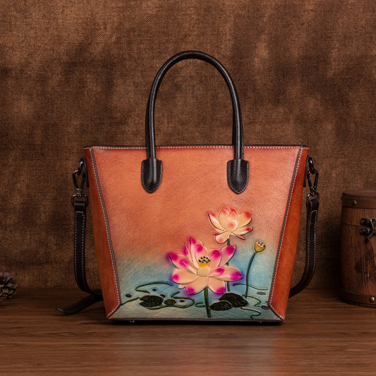Women's Chinese Style Retro First Layer Cowhide Handbags
