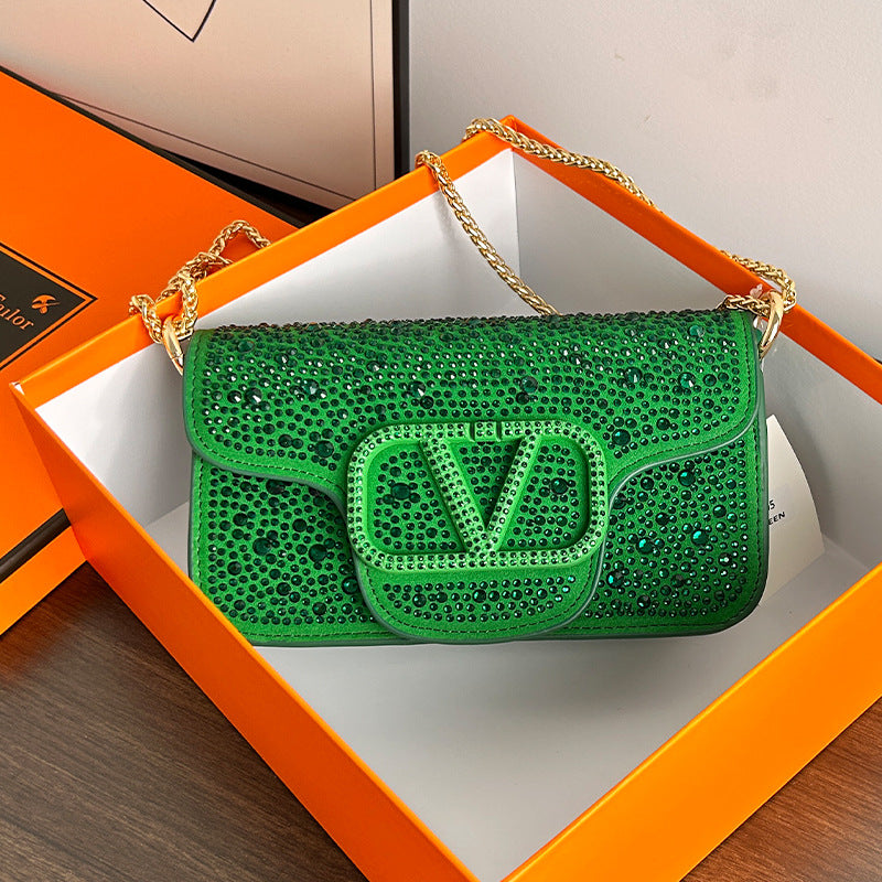 Bright Crystal Sliding Chain Fashion Flip Crossbody Bags