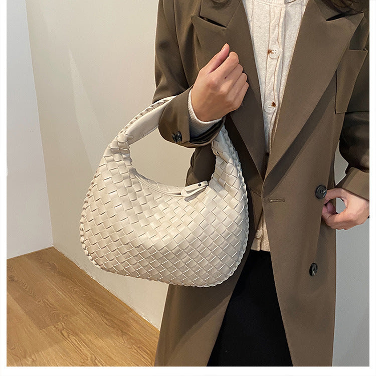 Women's Textured Woven Versatile Niche Trend Commuter Shoulder Bags