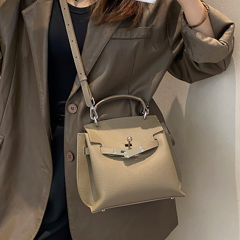 Women's Fashion Cattlehide Leather Kelly Genuine High Shoulder Bags