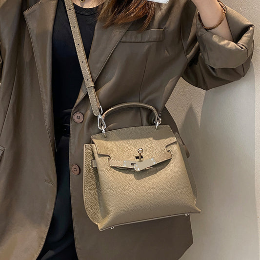 Women's Fashion Cattlehide Leather Kelly Genuine High Shoulder Bags