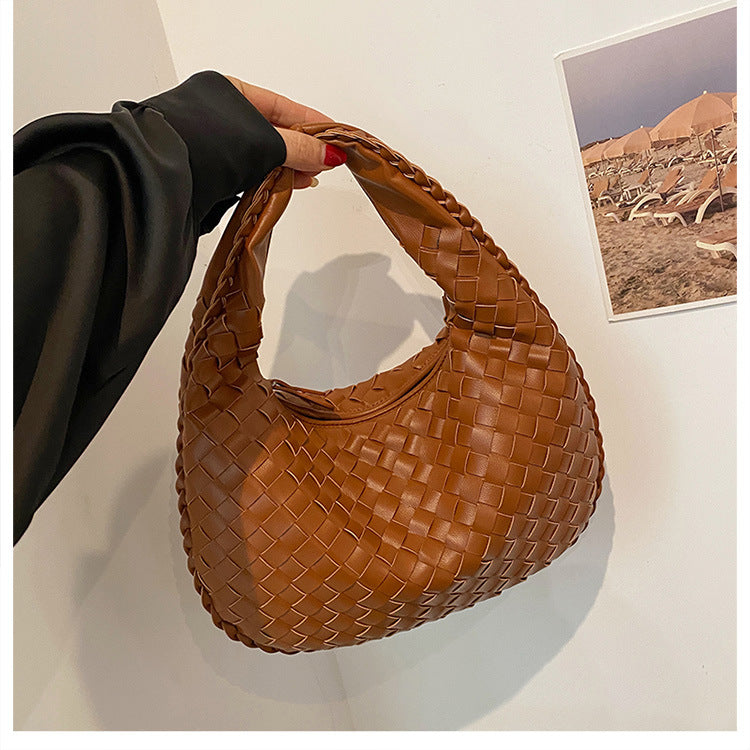 Women's Textured Woven Versatile Niche Trend Commuter Shoulder Bags