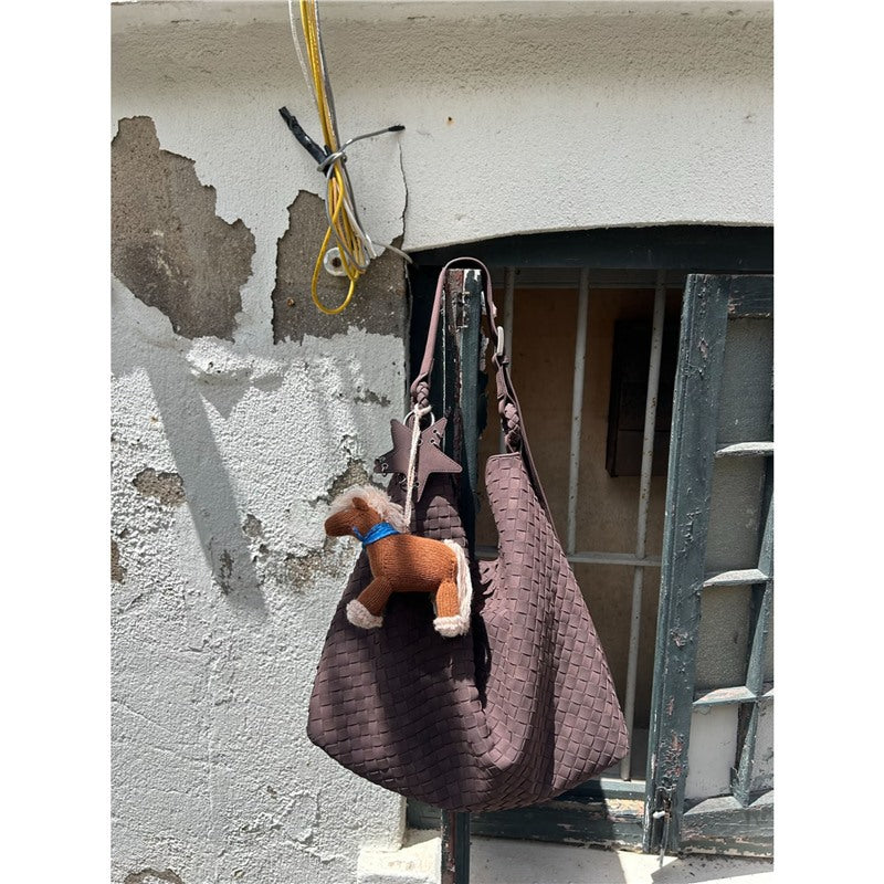 Women's Suede Frosted Woven Large Capacity Commute Shoulder Bags