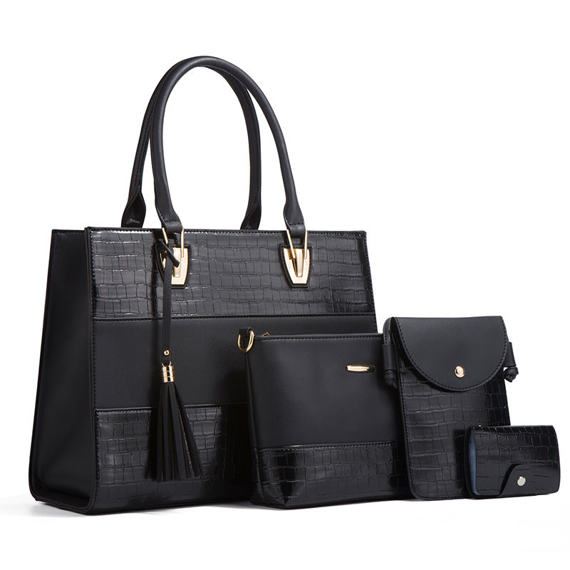 Women's Fashionable Portable Retro Crocodile Pattern Set Handbags