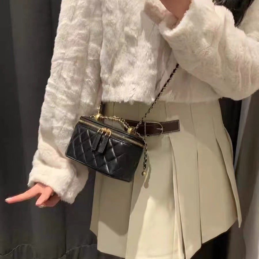 Women's Sheepskin Box Genuine Leather Golden Ball Crossbody Bags