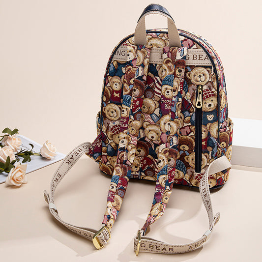 Women's Bear Attachment Female College Canvas Lightweight Backpacks