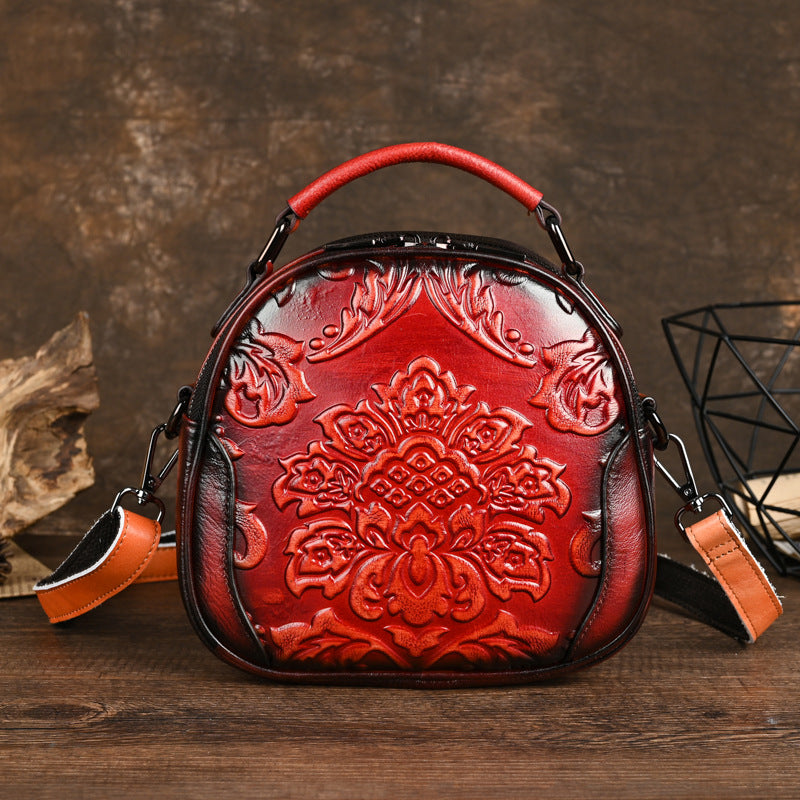 Women's Genuine Leather Retro Round First Layer Handbags