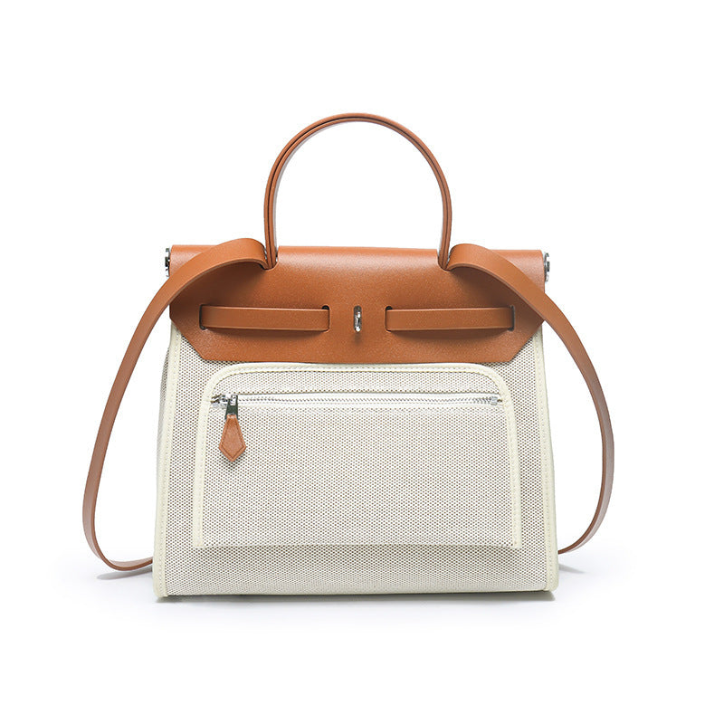 Women's Cowhide Canvas Portable Advanced Genuine Leather Handbags