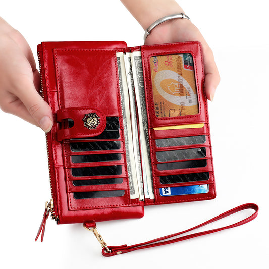 Women's Multifunctional Oil Wax Vintage Clutch Genuine Ladies Wallets