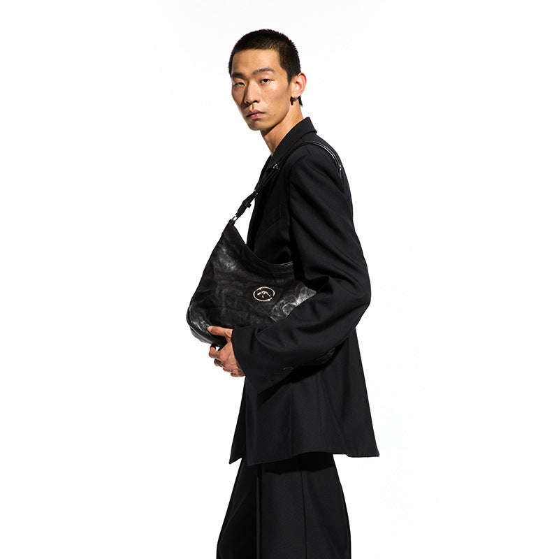 Black Stone Large Italian Vegetable Tanned Shoulder Bags