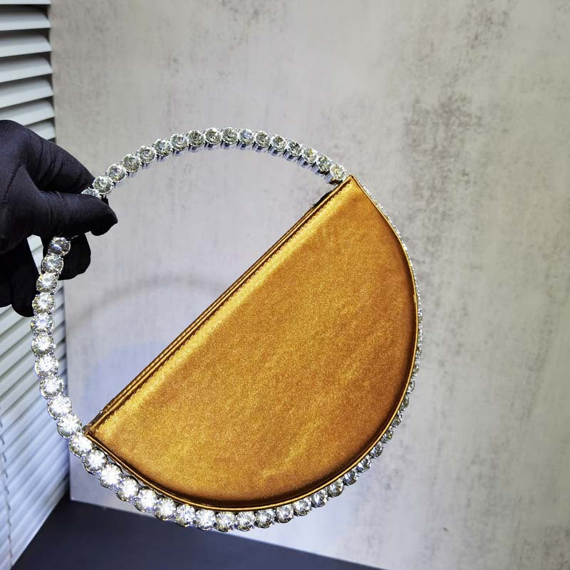 Women's Diamond Round Hand French Minority Satin Evening Bags