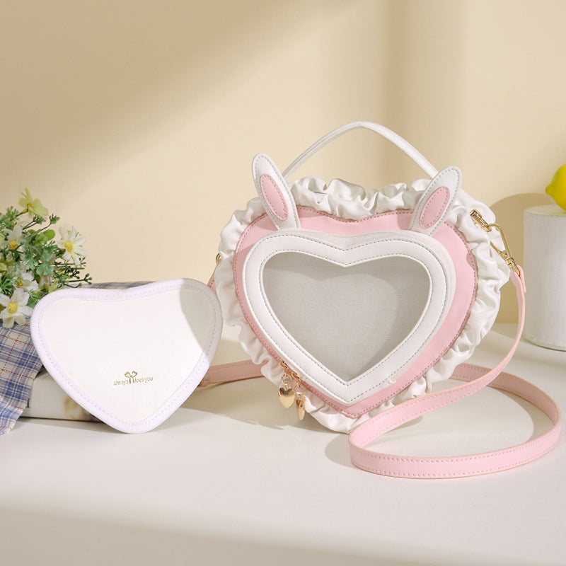 Women's Ear Peach Heart Transparent Cartoon Bar Crossbody Bags