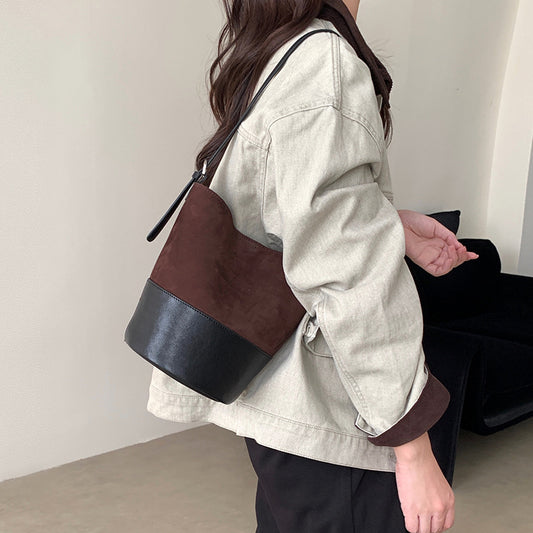 Women's Contrast Color Suede Matte Cowhide Bags