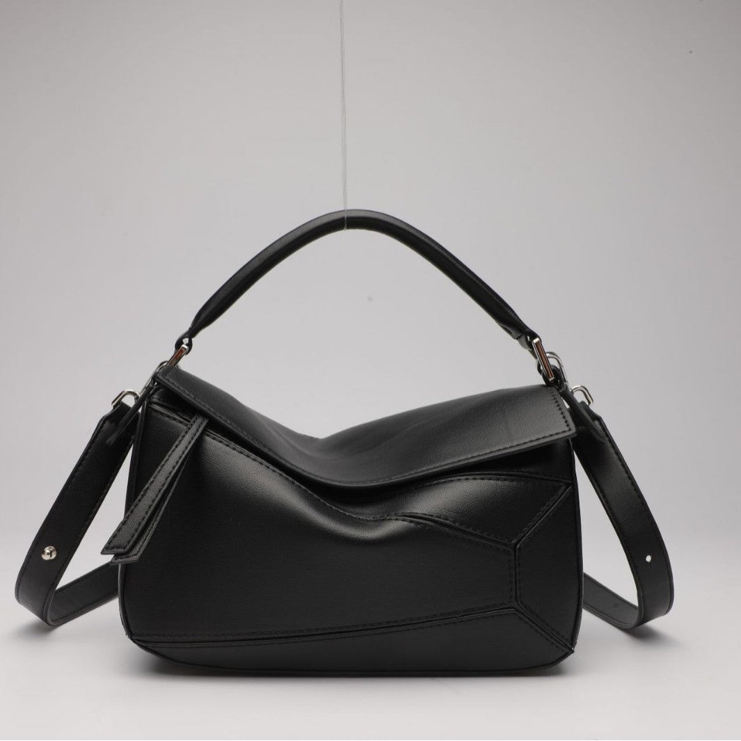 Women's Geometric Color Matching Stitching Leather Pillow Handbags