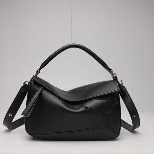 Women's Geometric Color Matching Stitching Leather Pillow Handbags