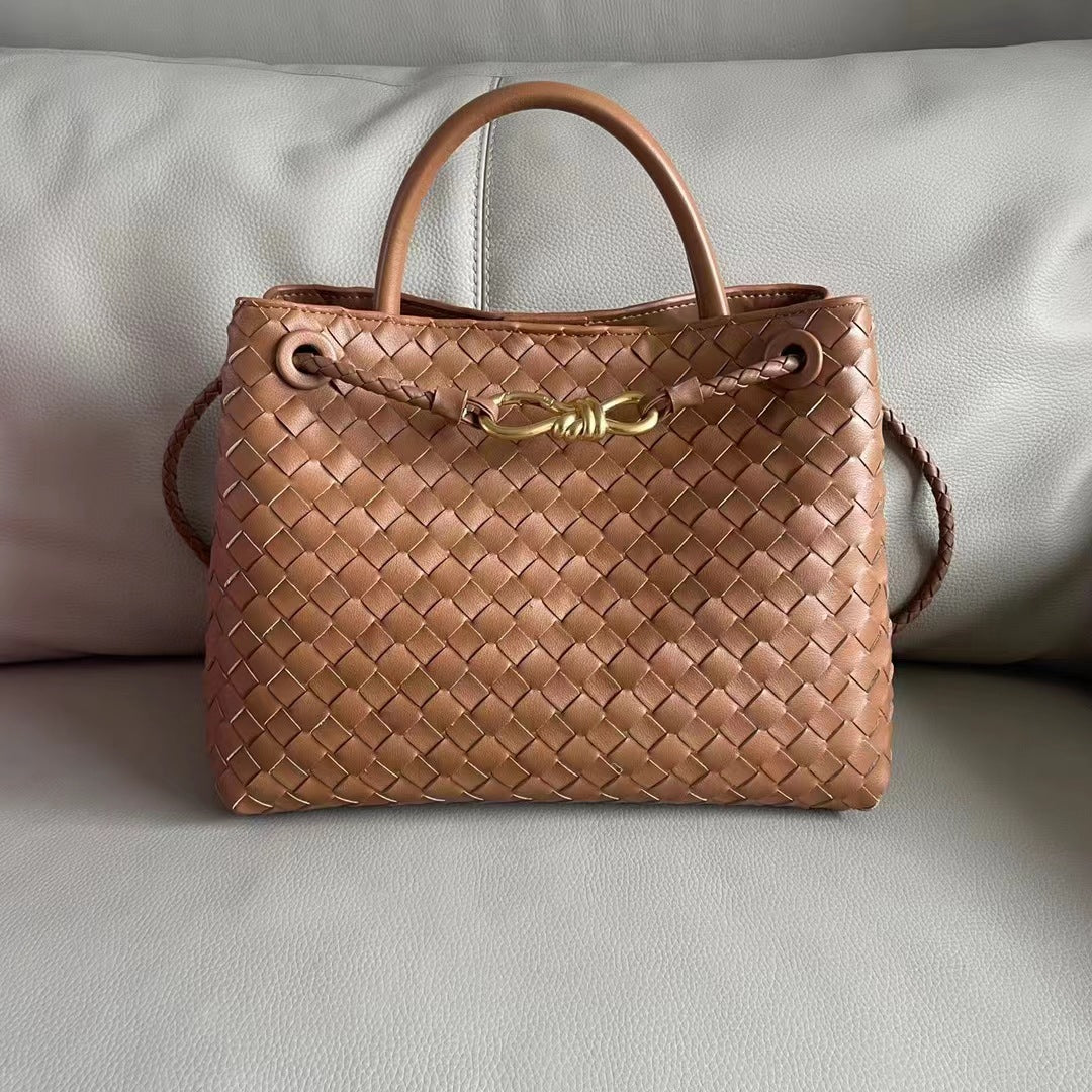 Women's Cowhide Metal Cord Fastener Woven Bags