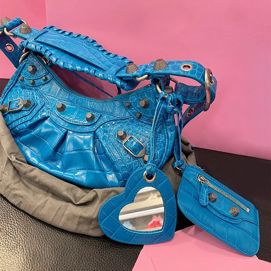 Women's Crocodile Pattern Motorcycle Three-in-one Rivet Underarm Shoulder Bags