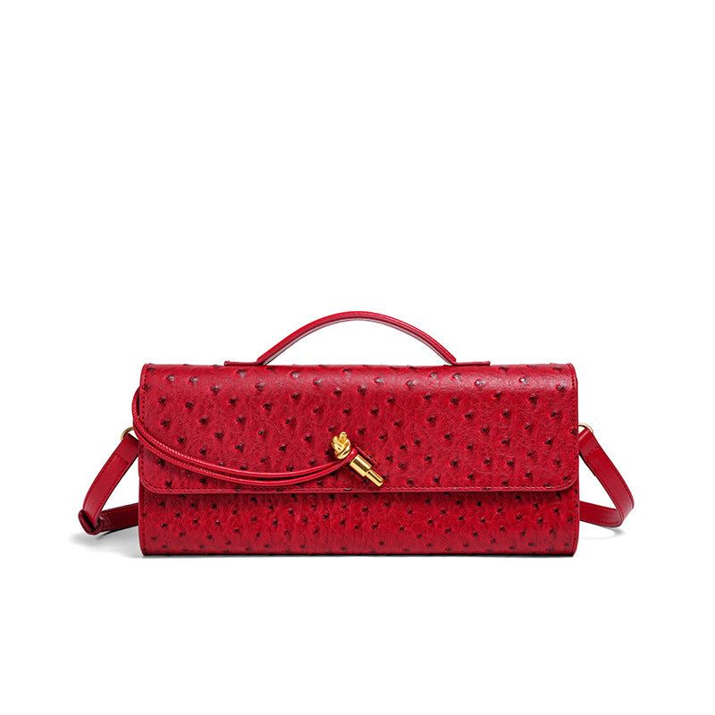 Women's Ostrich Grain Hand-woven Fashion Baguette Horizontal Handbags