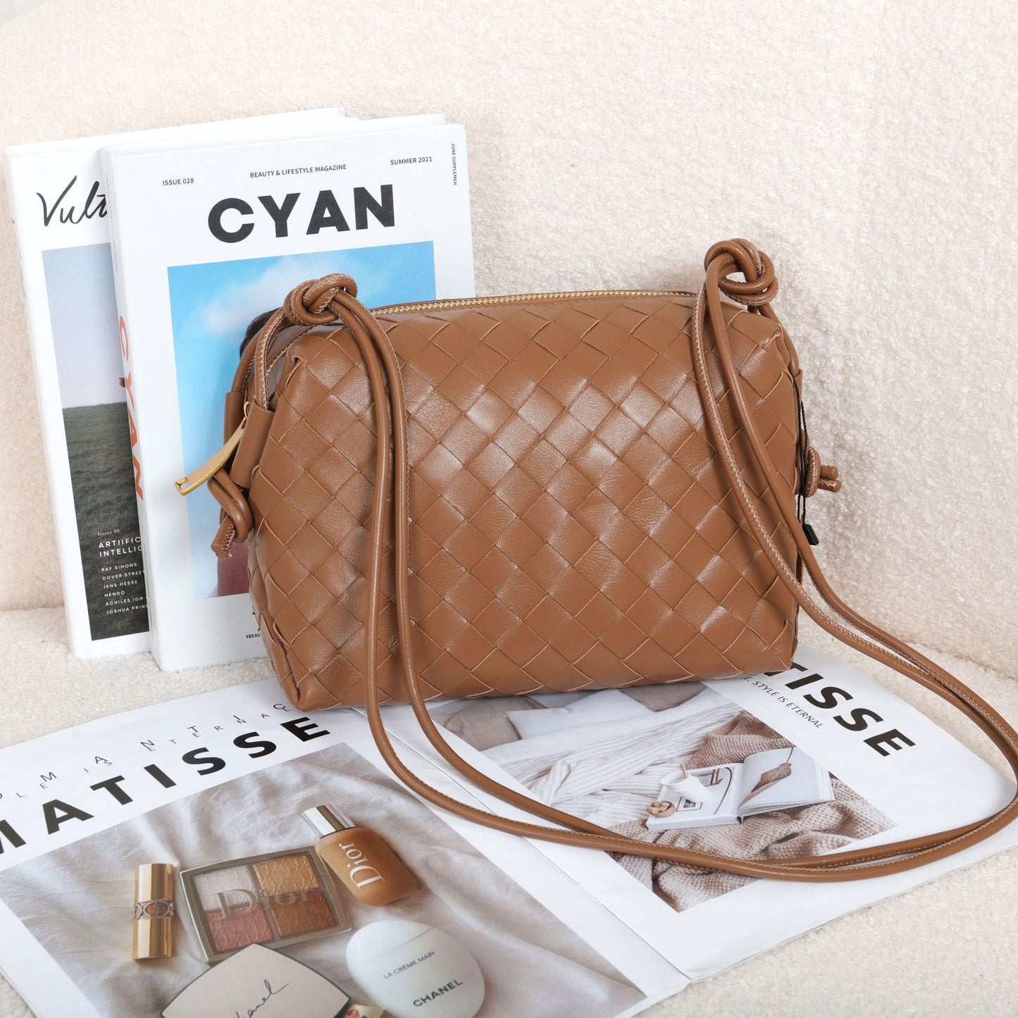 Authentic Leather Weave Fashion Simple Large Shoulder Bags
