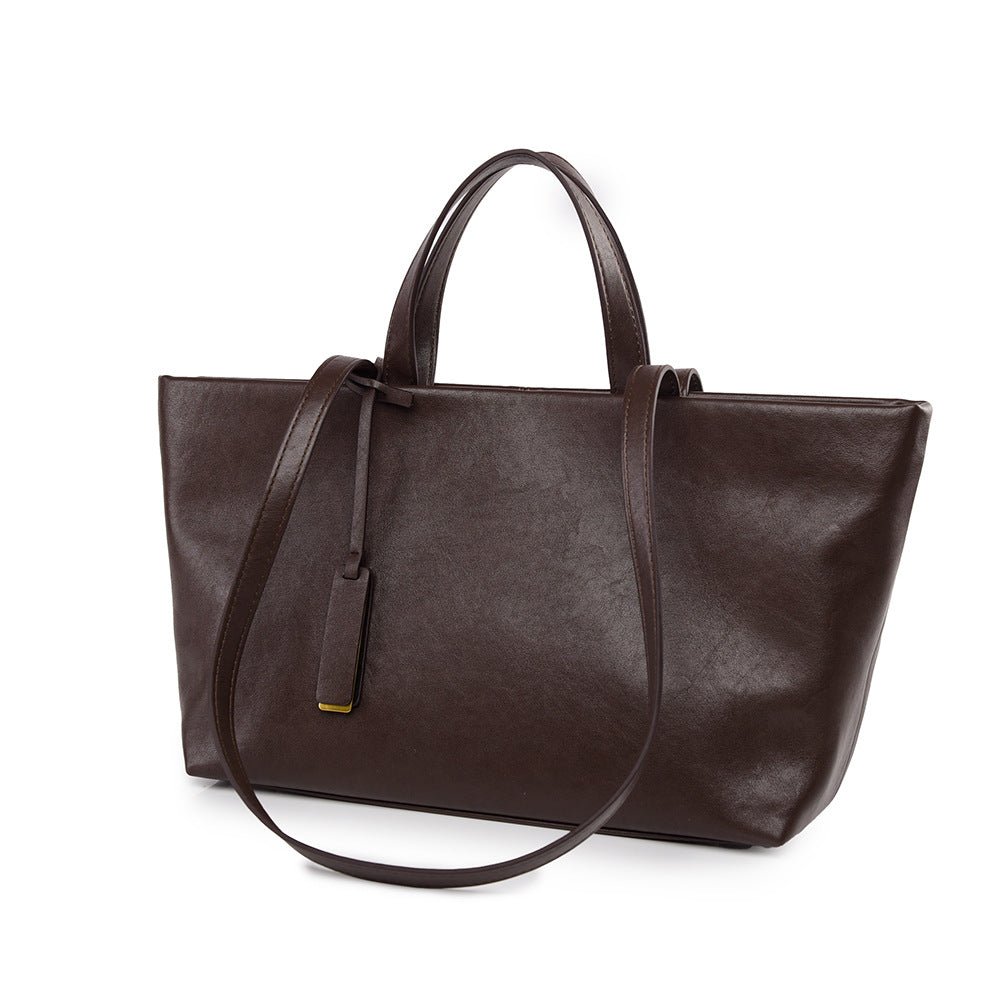 Women's Tanned Soft Leather Niche Large Capacity Trendy Shoulder Bags