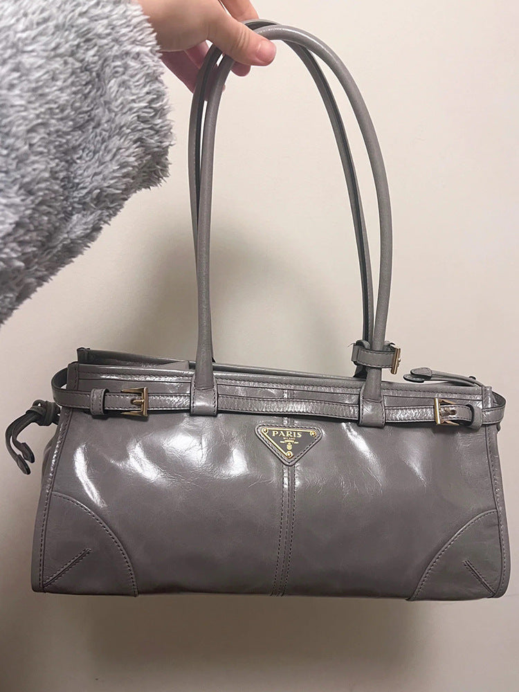 Women's Long Portable Underarm Oily Leather Shoulder Bags