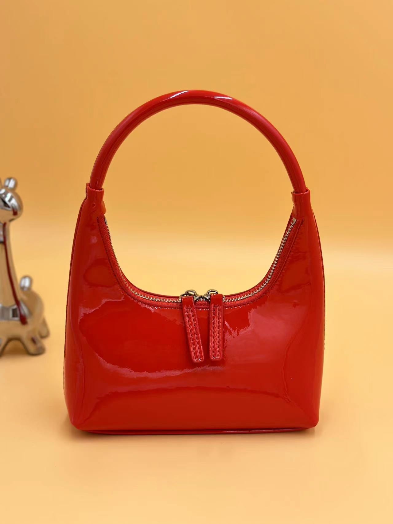 Mini Underarm Oil Wax Patent Leather Glossy Textured Cowhide Handbags