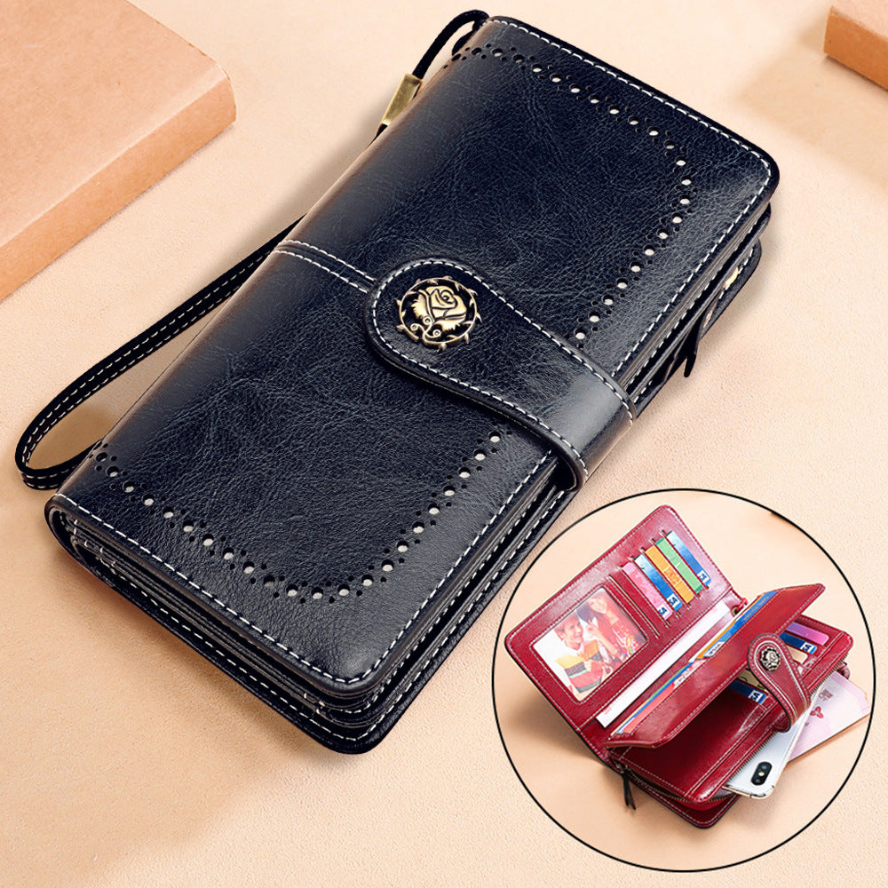 Women's New Leather Oil Wax Long Ladies Wallets